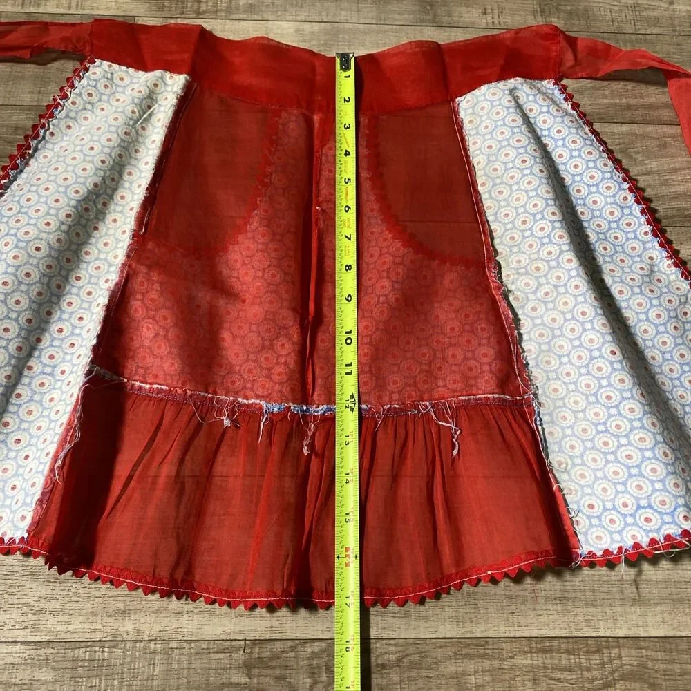 Red White Handmade Geometric Cotton Half Apron VTG Grannycore